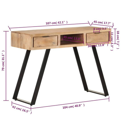 vidaXL Biurko, 107x45x79 cm, drewno akacjowe z naturalną krawędzią
