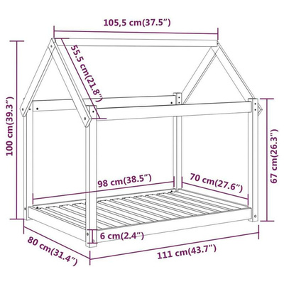 vidaXL Legowisko dla psa, czarne, 111x80x100cm, lite drewno sosnowe