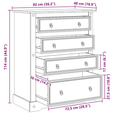 Komoda Corona, 92x48x114 cm, lite drewno sosnowe