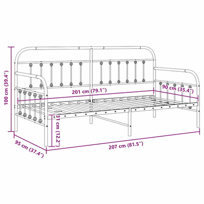 Rama łóżka dziennego Czarny 90 x 200 cm Stal malowana proszkowo