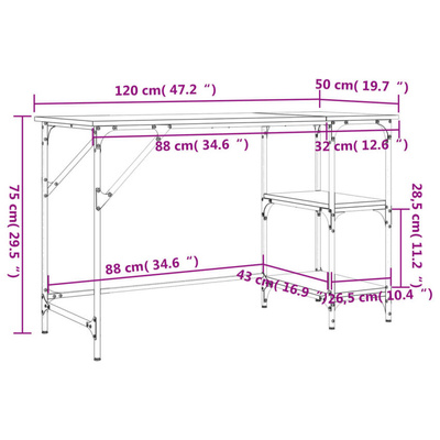 vidaXL Biurko dąb sonoma 120x50x75 cm metal i materiał drewnopochodny