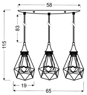 Lampa sufitowa wisząca czarna druciana 3x60W Ggraf Candellux 33-62901