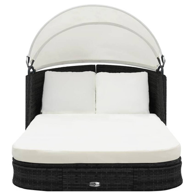 vidaXL Leżak z zadaszeniem, polirattan, czarny