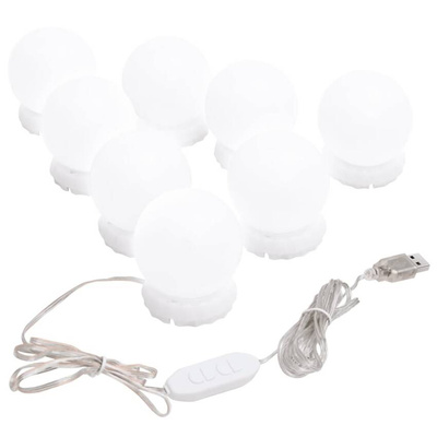vidaXL Lustro ścienne z lampkami LED, bez ramy, okrągłe, szklane