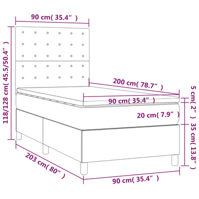 vidaXL Łóżko kontynentalne z materacem, ciemnoszara tkanina 90x200 cm wariant 24