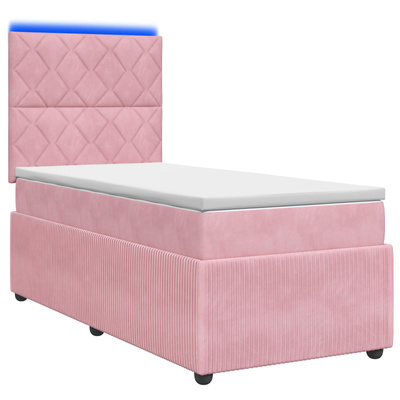 Łóżko z box spring LED z materacem różowy 100 x 200 cm Welur
