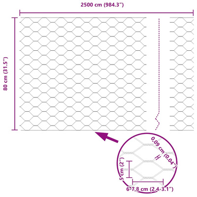 Ogrodzenie heksagonalne 0,8 x 25 m PVC Szary