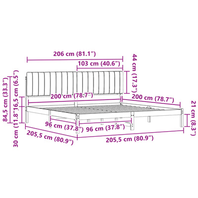 Ramka łóżka z tapicerowanym wezgłowiem Jasnoszary 200 x 200 cm