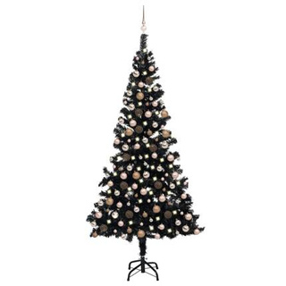 Sztuczna choinka z lampkami i bombkami, czarna, 240 cm, PVC vidaXL