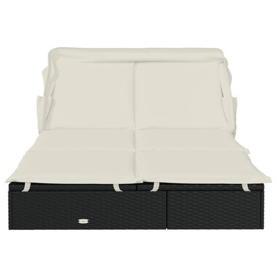 vidaXL Leżak 2-os., składany dach, czarny, 213x118x97 cm, polirattan