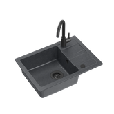 GO- SMART CZARNY zlewozmywak granitowy 1-k z/o (62x44x17,5) + bateria very black + syfon manualny z zaślepką very black