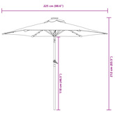 Parasol ogrodowy LED, stalowy słupek, bordowy, 225x225x212 cm