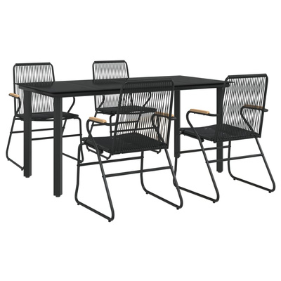 5-częściowy zestaw mebli ogrodowych, czarny, rattan PVC