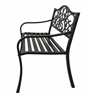 Ławka Ogrodowa Taras Ogród Park Metalowa Oparcie Zdobiona Czarna 127 cm