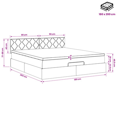 Łóżko ottoman z materacem Ciemnoszary 180 x 200 cm tkanina