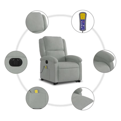 vidaXL Podnoszony fotel masujący, elektryczny, rozkładany, jasnoszary