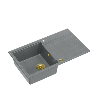 EVAN 111 GraniteQ zlewozmywak z syfonem Push 2 Open 1-komorowy z/o (860x500x210) silver stone / elementy złote