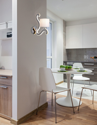 Kinkiet chromowy tkany abażur świecące ramię LED Ambrosia Candellux 21-33864