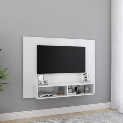 vidaXL Wisząca szafka pod TV, biała, wysoki połysk, 120x23,5x90 cm