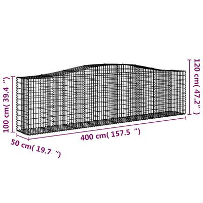 Kosze gabionowe, 9 szt, 400x50x100/120 cm, galwanizowane żelazo