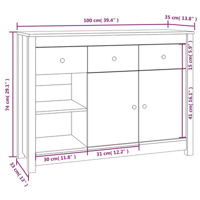 Szafka, 100x35x74 cm, lite drewno sosnowe