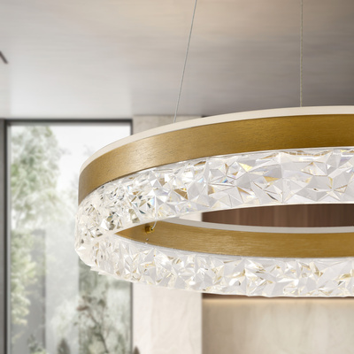 Lampa wisząca FROZI w stylu glamour – złoty klosz z kryształkami – eleganckie i nowoczesne oświetlenie salonu LED