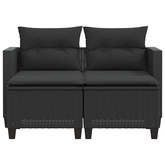 2-osobowa sofa ogrodowa z podnóżkami, czarna, polirattan