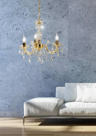 Kryształowy żyrandol MARIA TERESA 3-ramienny E14 złoty – luksusowa lampa wisząca do salonu i jadalni