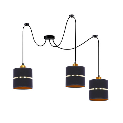 Lampa wisząca z abażurami Assam czarna ze złotym pasem potrójna nowoczesna do salonu
