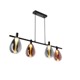 Lampa wisząca Denso szklana czarna nad stół potrójna z kloszami dymionymi i miedzianymi