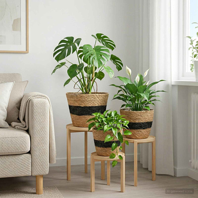 Kosze na rośliny z trawy morskiej 3 pcs Naturalny i czarny