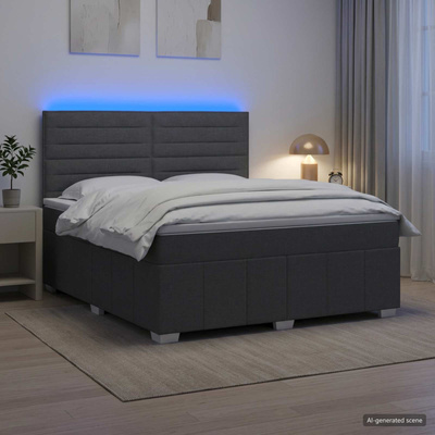 Łóżko z box spring LED z materacem ciemnoszary 180 x 200 cm