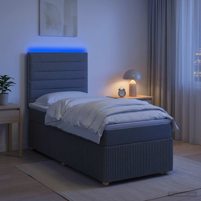 Łóżko z box spring LED z materacem ciemnoszary 80 x 200 cm