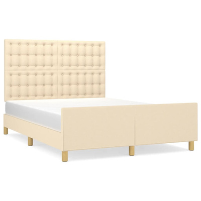 vidaXL Rama łóżka z zagłówkiem, kremowa, 140x190 cm, obita tkaniną model standard