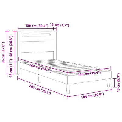 Ramka łóżka z paskami LED Szary 100 x 200 cm Ekoskóra
