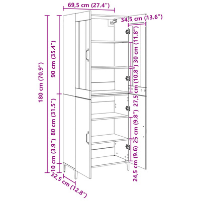 Highboard 2 szt. Dąb rzemieślniczy 69,5 x 34 x 180 cm