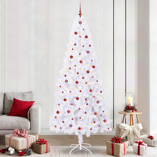 Sztuczna choinka z 300 diodami LED Biały 240 cm PVC i stal