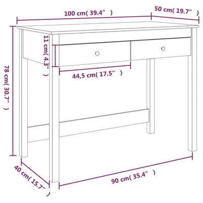 vidaXL Biurko z szufladami, szare, 100x50x78 cm, lite drewno sosnowe