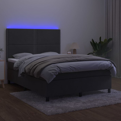 vidaXL Łóżko kontynentalne z materacem i LED, szary aksamit, 140x190cm model standard