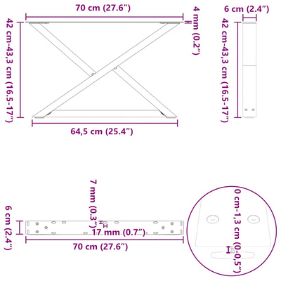 Nogi do stolika kawowego 2 szt. Naturalna stal 70x(42-43,3) cm Stal