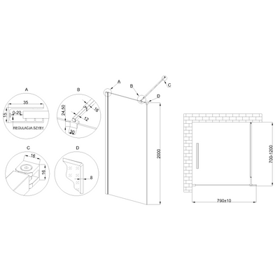 Kabina walk-in ii 80x200cm transp 8mm shiny-glass chrom AK-32-182-S Invena