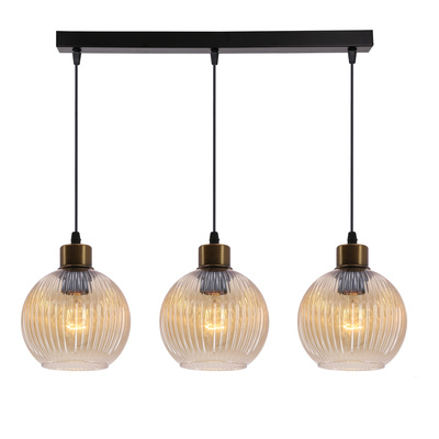 Lampa wisząca Valor potrójna z kloszami szklana czarno-złota do salonu