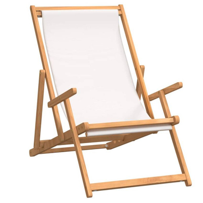 vidaXL Składany leżak plażowy, lite drewno tekowe, kremowy