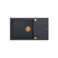 EVAN 136 XL GraniteQ zlewozmywak z syfonem Push To Open 1-komorowy z/o (860x500x210; kom. 420x490) black diamond / elementy miedziane