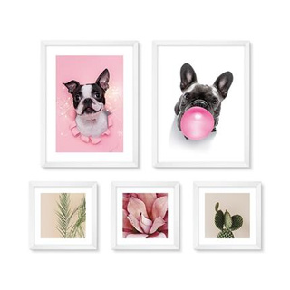 Zestaw obrazów w białej ramie 3x 20x20 i 2x 30x40