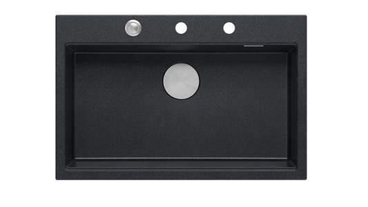 Zlewozmywak granitowy MARC 1-komorowy 76x50 cm czarny/black diamond + elementy stal szlachetna