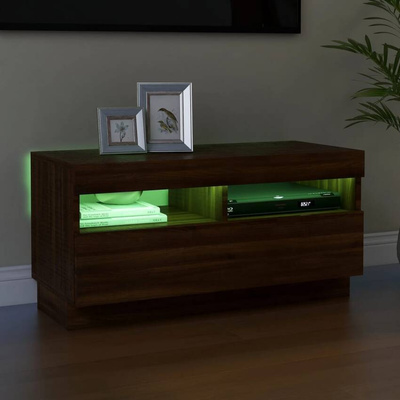 vidaXL Szafka pod TV z oświetleniem LED, brązowy dąb, 80x35x40 cm