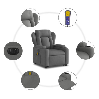 vidaXL Podnoszony fotel masujący, elektryczny, rozkładany, ciemnoszary