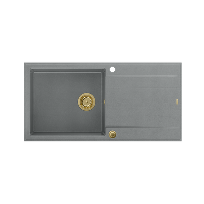 EVAN 146 XL GraniteQ zlewozmywak z syfonem Push 2 Open 1-komorowy z/o (1000x500x210; kom. 420x480) silver stone / elementy złote