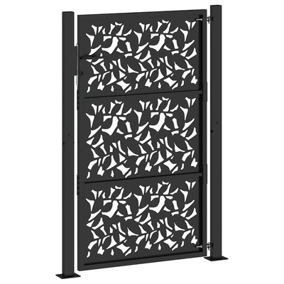 Brama ogrodowa czarna 100x150 cm stalowy wzór liścia